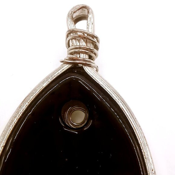 Pendant Handmade Black Abstract Swirl Design Metallic Glass Wire Wrap Accents - Picture 6 of 10